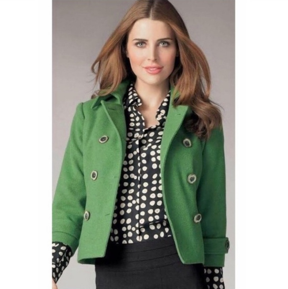 CAbi Green Wool Blend Cropped Pea Coat